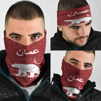 Oman Christmas Neck Gaiter with Red Geometric Design, White Oryx, and National Emblem Motif - Wonder Print Shop