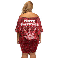 Oman Christmas Off Shoulder Short Dress with Red Geometric Design, White Oryx, and National Emblem Motif - Wonder Print Shop