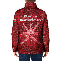 Oman Christmas Padded Jacket with Red Geometric Design, White Oryx, and National Emblem Motif - Wonder Print Shop
