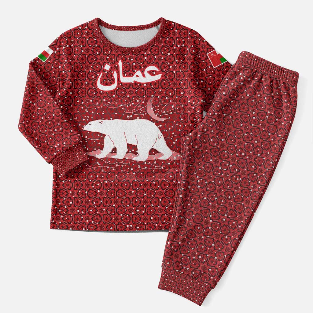 Oman Christmas Pajama Set with Red Geometric Design, White Oryx, and National Emblem Motif - Wonder Print Shop