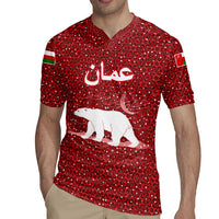 Oman Christmas Rugby Jersey with Red Geometric Design, White Oryx, and National Emblem Motif - Wonder Print Shop