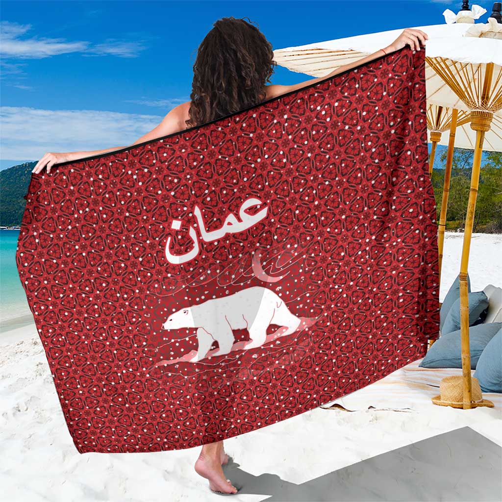Oman Christmas Sarong with Red Geometric Design, White Oryx, and National Emblem Motif - Wonder Print Shop