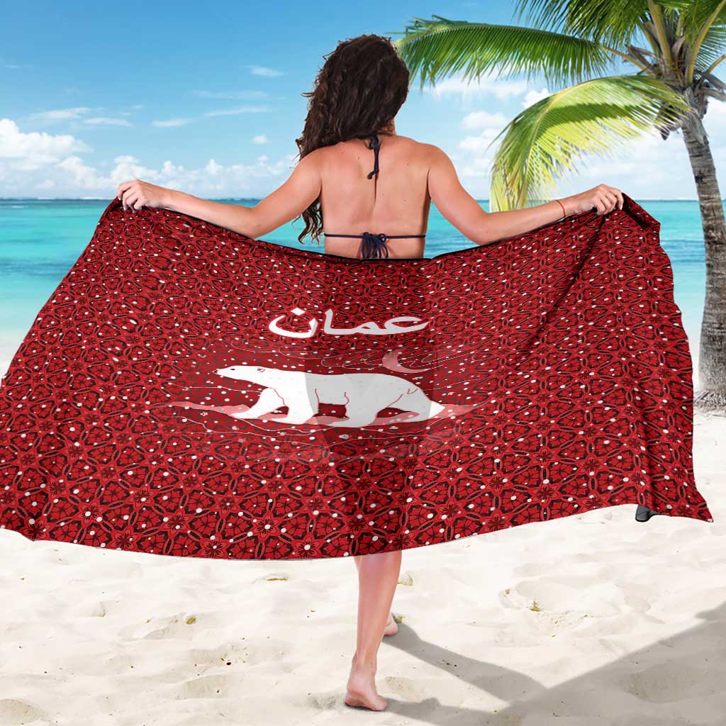 Oman Christmas Sarong with Red Geometric Design, White Oryx, and National Emblem Motif - Wonder Print Shop