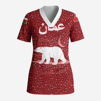Oman Christmas Scrub Top with Red Geometric Design, White Oryx, and National Emblem Motif - Wonder Print Shop