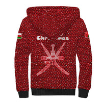 Oman Christmas Sherpa Hoodie with Red Geometric Design, White Oryx, and National Emblem Motif - Wonder Print Shop