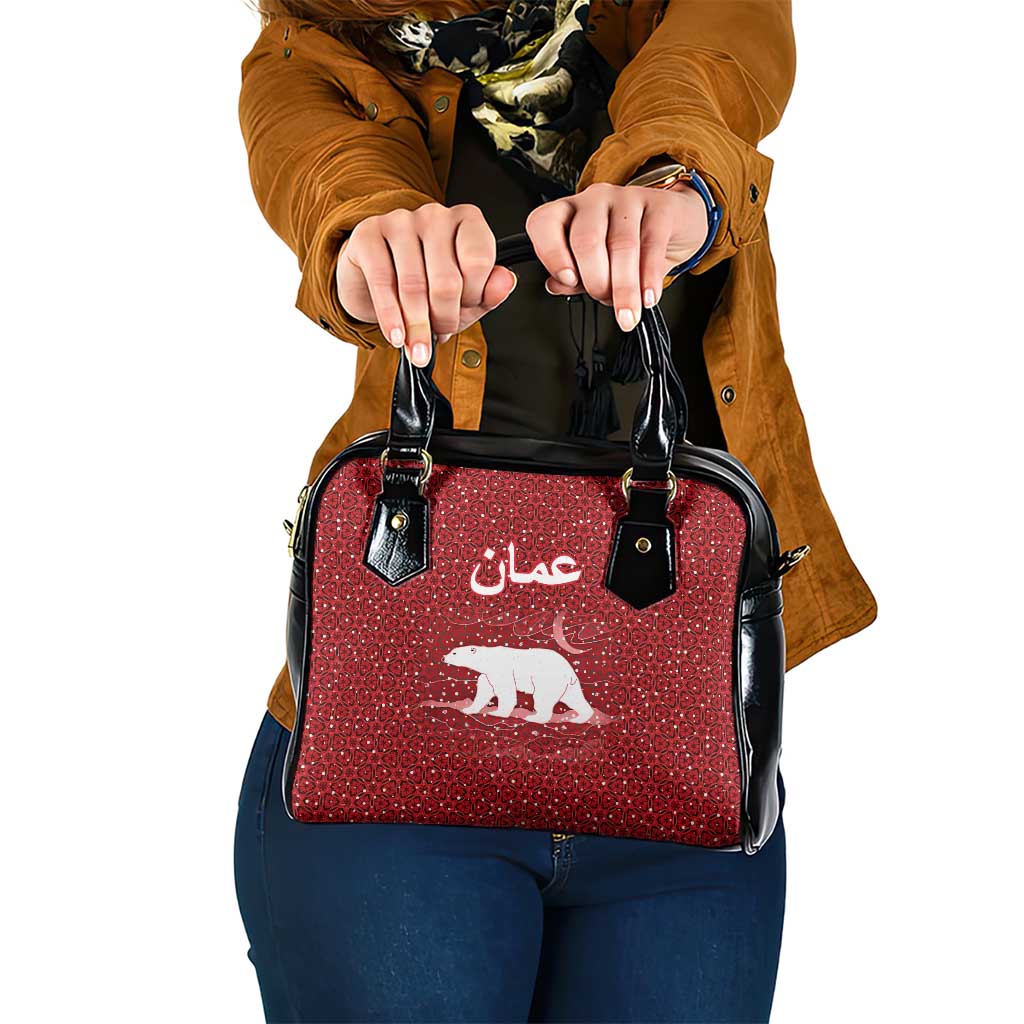 Oman Christmas Shoulder Handbag with Red Geometric Design, White Oryx, and National Emblem Motif - Wonder Print Shop