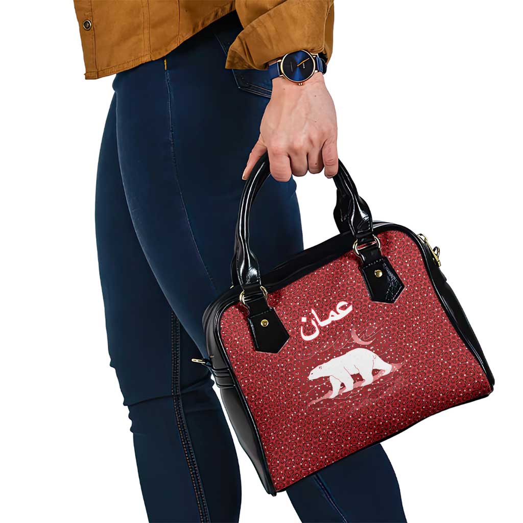 Oman Christmas Shoulder Handbag with Red Geometric Design, White Oryx, and National Emblem Motif - Wonder Print Shop