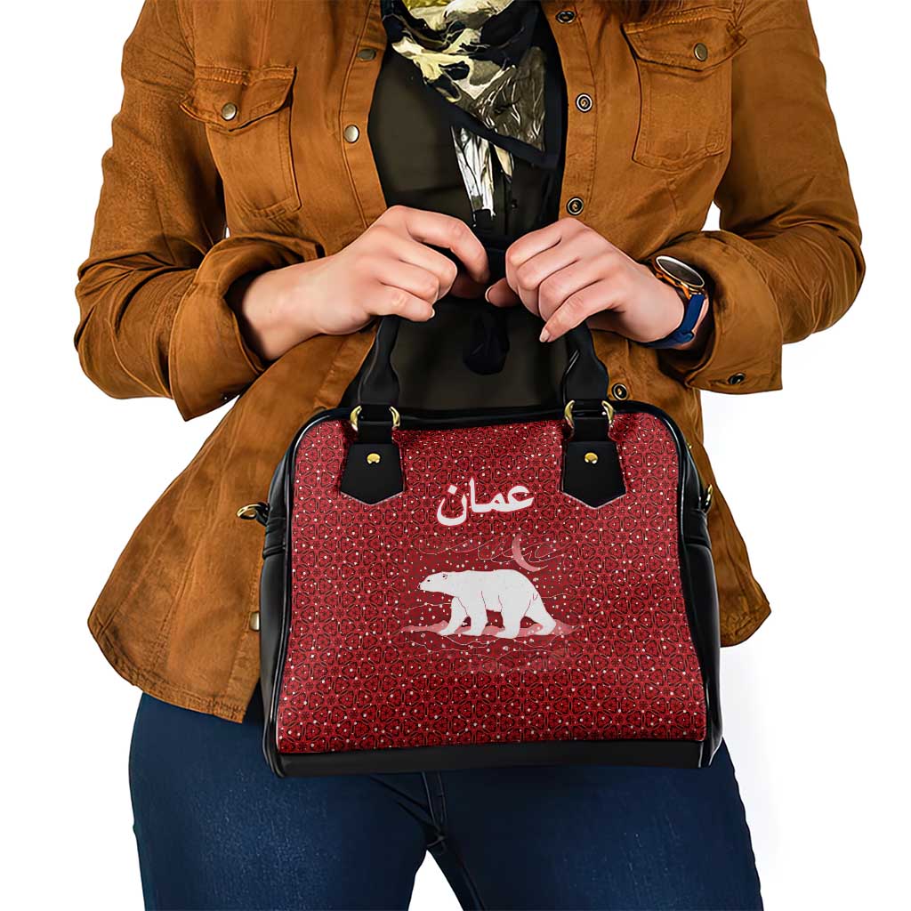 Oman Christmas Shoulder Handbag with Red Geometric Design, White Oryx, and National Emblem Motif - Wonder Print Shop