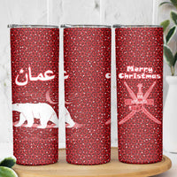 Oman Christmas Skinny Tumbler with Red Geometric Design, White Oryx, and National Emblem Motif - Wonder Print Shop