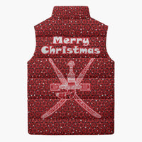 Oman Christmas Sleeveless Puffer Jacket with Red Geometric Design, White Oryx, and National Emblem Motif - Wonder Print Shop