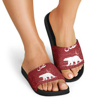 Oman Christmas Slide Sandals with Red Geometric Design, White Oryx, and National Emblem Motif - Wonder Print Shop