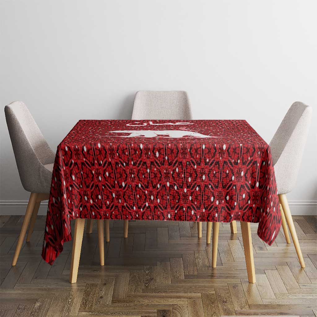 Oman Christmas Tablecloth with Red Geometric Design, White Oryx, and National Emblem Motif - Wonder Print Shop