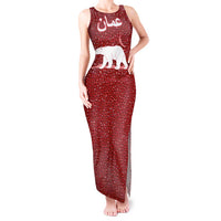 Oman Christmas Tank Maxi Dress with Red Geometric Design, White Oryx, and National Emblem Motif - Wonder Print Shop