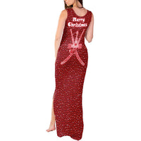Oman Christmas Tank Maxi Dress with Red Geometric Design, White Oryx, and National Emblem Motif - Wonder Print Shop