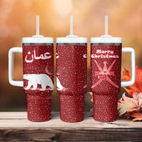 Oman Christmas Tumbler With Handle with Red Geometric Design, White Oryx, and National Emblem Motif - Wonder Print Shop