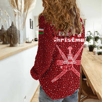 Oman Christmas Women Casual Shirt with Red Geometric Design, White Oryx, and National Emblem Motif - Wonder Print Shop