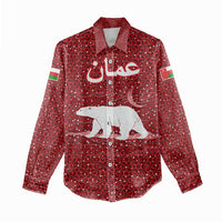 Oman Christmas Women Casual Shirt with Red Geometric Design, White Oryx, and National Emblem Motif - Wonder Print Shop