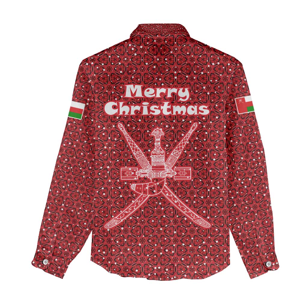 Oman Christmas Women Casual Shirt with Red Geometric Design, White Oryx, and National Emblem Motif - Wonder Print Shop