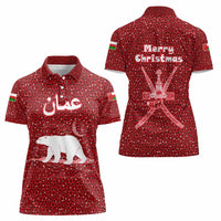 Oman Christmas Women Polo Shirt with Red Geometric Design, White Oryx, and National Emblem Motif - Wonder Print Shop