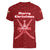 Oman Christmas Women V-Neck T-Shirt with Red Geometric Design, White Oryx, and National Emblem Motif - Wonder Print Shop