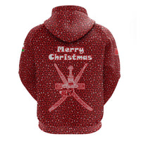 Oman Christmas Zip Hoodie with Red Geometric Design, White Oryx, and National Emblem Motif - Wonder Print Shop
