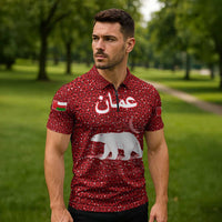 Oman Christmas Zipper Polo Shirt with Red Geometric Design, White Oryx, and National Emblem Motif - Wonder Print Shop