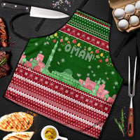 Oman Christmas Apron with Green-Red Pattern, Mosque and Fort Landmarks, and Festive Ornament Motif - Wonder Print Shop