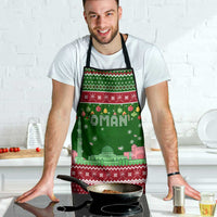 Oman Christmas Apron with Green-Red Pattern, Mosque and Fort Landmarks, and Festive Ornament Motif - Wonder Print Shop