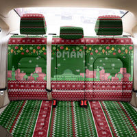 Oman Christmas Back Car Seat Cover with Green-Red Pattern, Mosque and Fort Landmarks, and Festive Ornament Motif - Wonder Print Shop