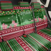Oman Christmas Back Car Seat Cover with Green-Red Pattern, Mosque and Fort Landmarks, and Festive Ornament Motif - Wonder Print Shop