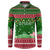 Oman Christmas Button Sweatshirt with Green-Red Pattern, Mosque and Fort Landmarks, and Festive Ornament Motif - Wonder Print Shop