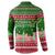 Oman Christmas Button Sweatshirt with Green-Red Pattern, Mosque and Fort Landmarks, and Festive Ornament Motif - Wonder Print Shop