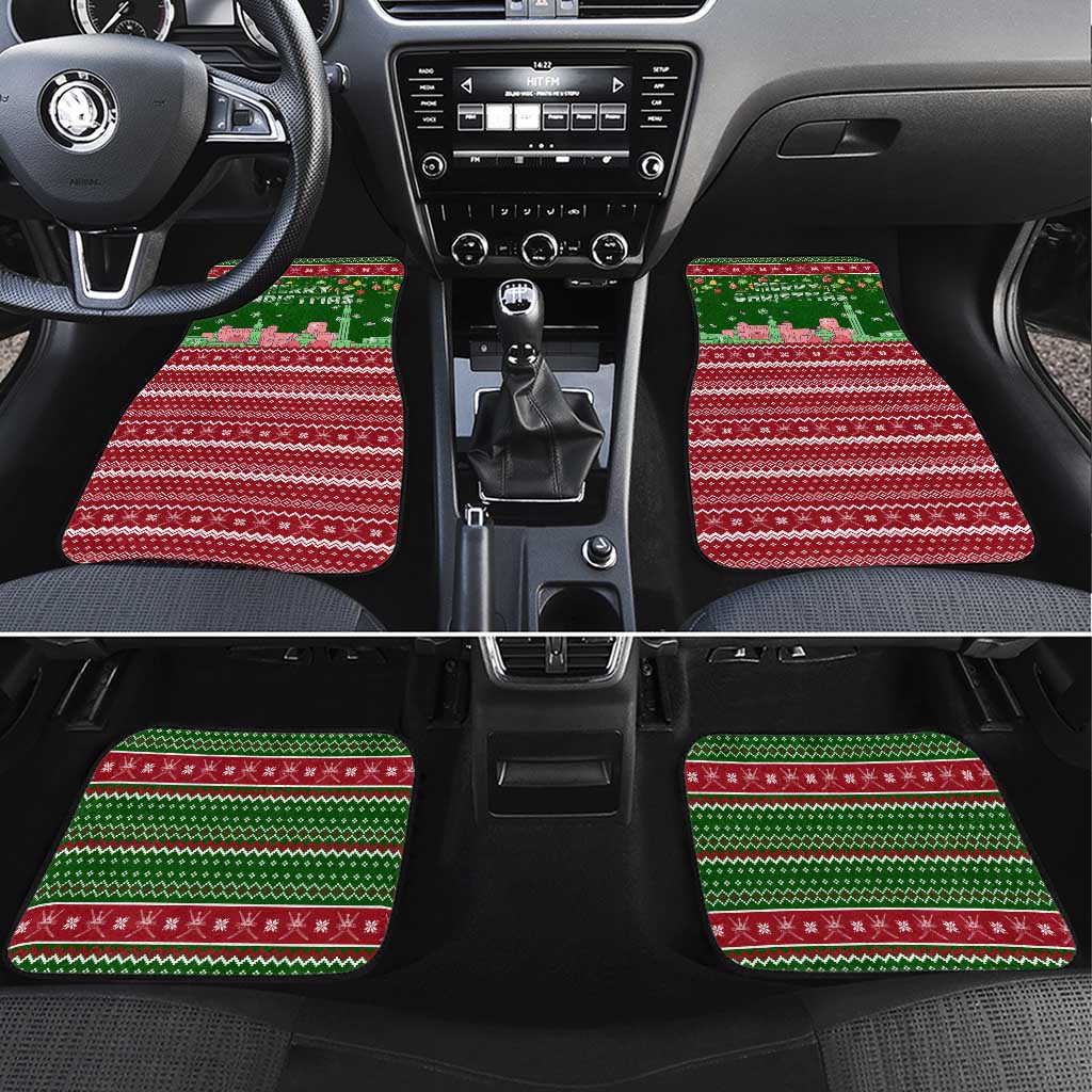 Oman Christmas Car Mats with Green-Red Pattern, Mosque and Fort Landmarks, and Festive Ornament Motif - Wonder Print Shop