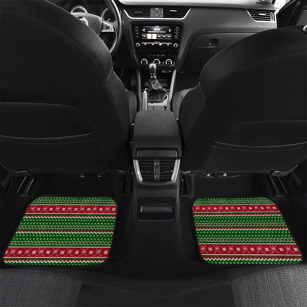 Oman Christmas Car Mats with Green-Red Pattern, Mosque and Fort Landmarks, and Festive Ornament Motif - Wonder Print Shop