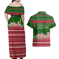 Oman Christmas Couples Matching Off Shoulder Maxi Dress and Hawaiian Shirt with Green-Red Pattern, Mosque and Fort Landmarks, and Festive Ornament Motif - Wonder Print Shop