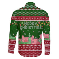 Oman Christmas Family Matching Long Sleeve Bodycon Dress and Hawaiian Shirt with Green-Red Pattern, Mosque and Fort Landmarks, and Festive Ornament Motif - Wonder Print Shop