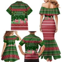 Oman Christmas Family Matching Mermaid Dress and Hawaiian Shirt with Green-Red Pattern, Mosque and Fort Landmarks, and Festive Ornament Motif - Wonder Print Shop