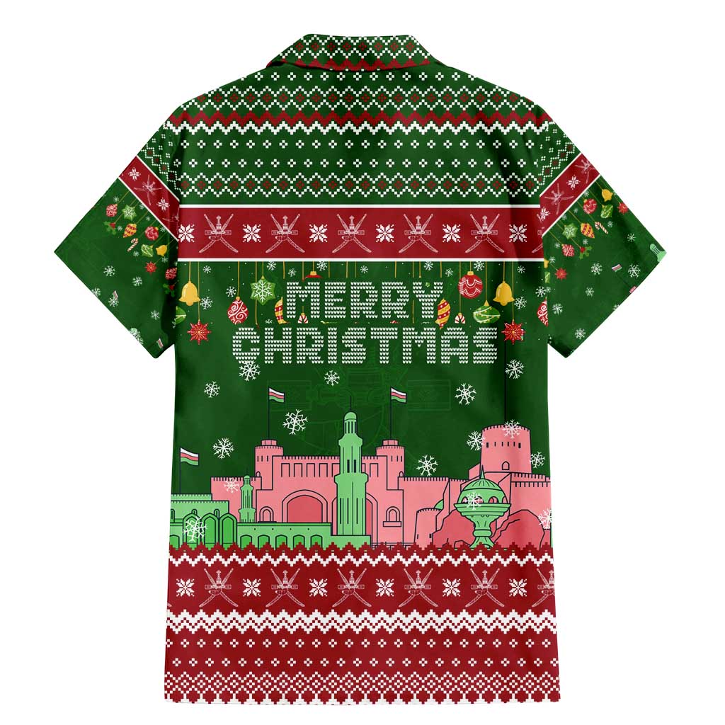 Oman Christmas Family Matching Mermaid Dress and Hawaiian Shirt with Green-Red Pattern, Mosque and Fort Landmarks, and Festive Ornament Motif - Wonder Print Shop