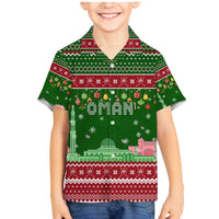 Oman Christmas Family Matching Mermaid Dress and Hawaiian Shirt with Green-Red Pattern, Mosque and Fort Landmarks, and Festive Ornament Motif - Wonder Print Shop
