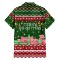 Oman Christmas Family Matching Off The Shoulder Long Sleeve Dress and Hawaiian Shirt with Green-Red Pattern, Mosque and Fort Landmarks, and Festive Ornament Motif - Wonder Print Shop