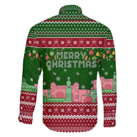 Oman Christmas Family Matching Off The Shoulder Long Sleeve Dress and Hawaiian Shirt with Green-Red Pattern, Mosque and Fort Landmarks, and Festive Ornament Motif - Wonder Print Shop