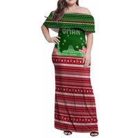 Oman Christmas Family Matching Off Shoulder Maxi Dress and Hawaiian Shirt with Green-Red Pattern, Mosque and Fort Landmarks, and Festive Ornament Motif - Wonder Print Shop