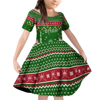 Oman Christmas Family Matching Off Shoulder Short Dress and Hawaiian Shirt with Green-Red Pattern, Mosque and Fort Landmarks, and Festive Ornament Motif - Wonder Print Shop