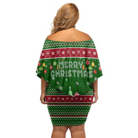 Oman Christmas Family Matching Off Shoulder Short Dress and Hawaiian Shirt with Green-Red Pattern, Mosque and Fort Landmarks, and Festive Ornament Motif - Wonder Print Shop