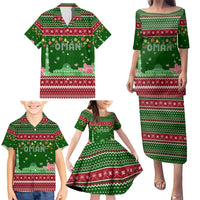 Oman Christmas Family Matching Puletasi and Hawaiian Shirt with Green-Red Pattern, Mosque and Fort Landmarks, and Festive Ornament Motif - Wonder Print Shop
