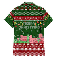 Oman Christmas Family Matching Short Sleeve Bodycon Dress and Hawaiian Shirt with Green-Red Pattern, Mosque and Fort Landmarks, and Festive Ornament Motif - Wonder Print Shop