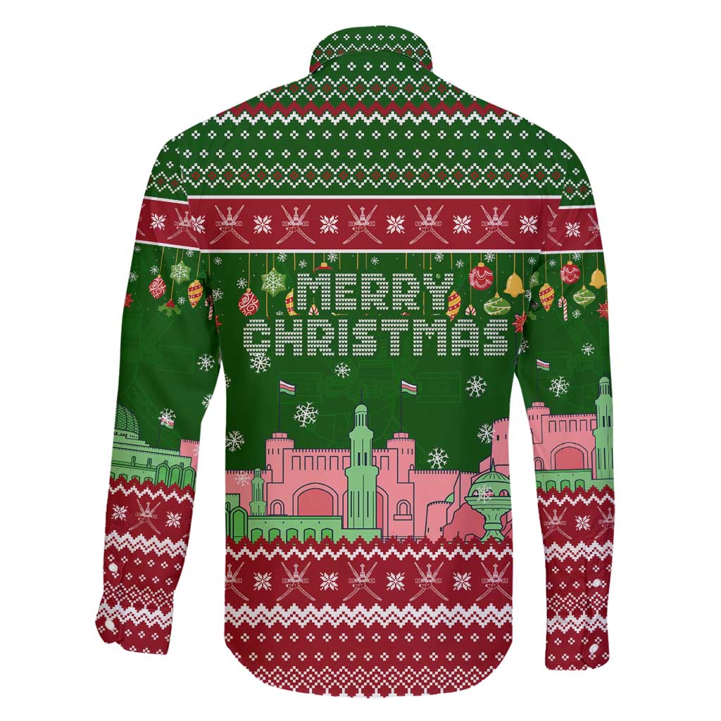 Oman Christmas Family Matching Short Sleeve Bodycon Dress and Hawaiian Shirt with Green-Red Pattern, Mosque and Fort Landmarks, and Festive Ornament Motif - Wonder Print Shop