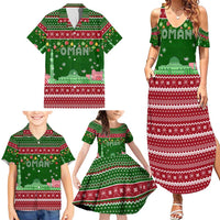 Oman Christmas Family Matching Summer Maxi Dress and Hawaiian Shirt with Green-Red Pattern, Mosque and Fort Landmarks, and Festive Ornament Motif - Wonder Print Shop