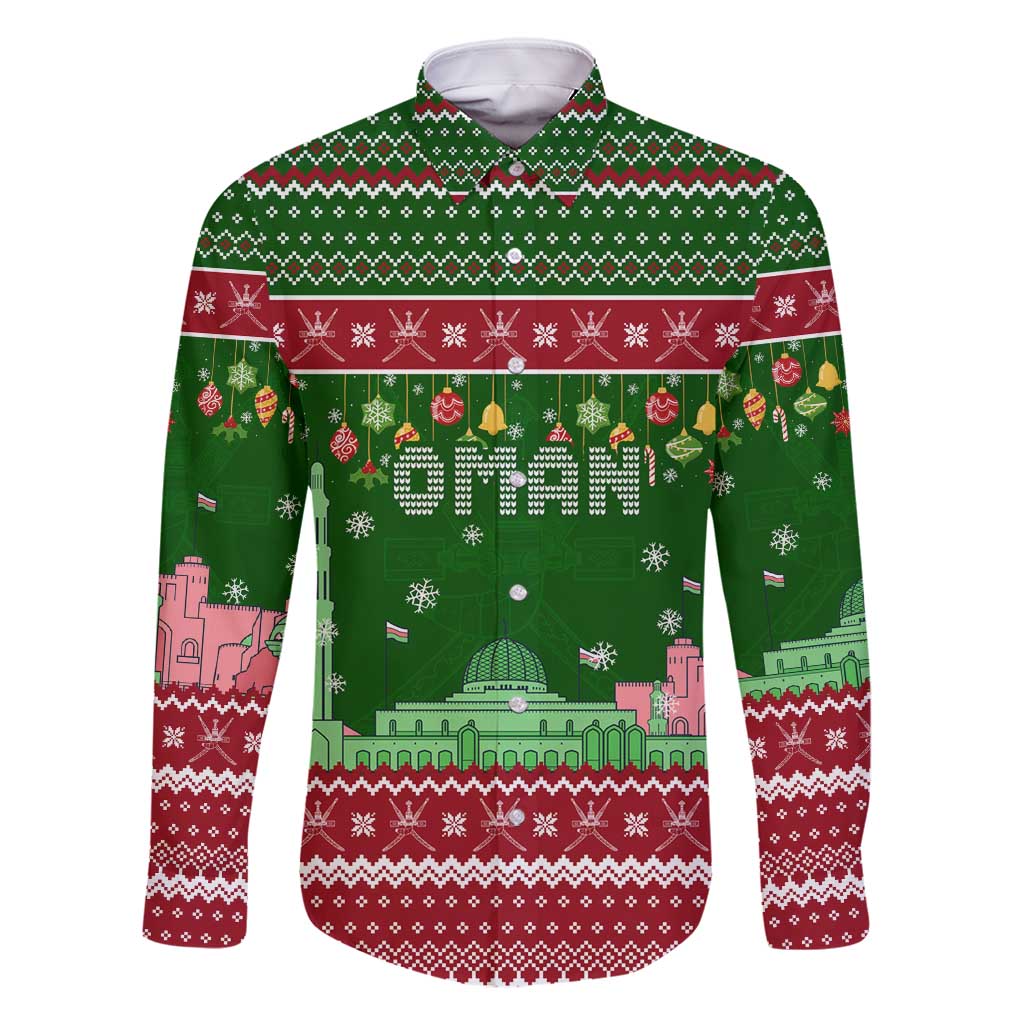Oman Christmas Family Matching Tank Maxi Dress and Hawaiian Shirt with Green-Red Pattern, Mosque and Fort Landmarks, and Festive Ornament Motif - Wonder Print Shop