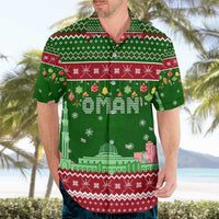 Oman Christmas Hawaiian Shirt with Green-Red Pattern, Mosque and Fort Landmarks, and Festive Ornament Motif - Wonder Print Shop